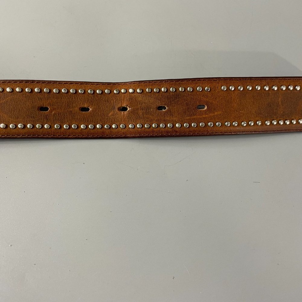 Tony Lama Brown Leather Silver-tone Studded Belt, Size 38 - Picture 8 of 13